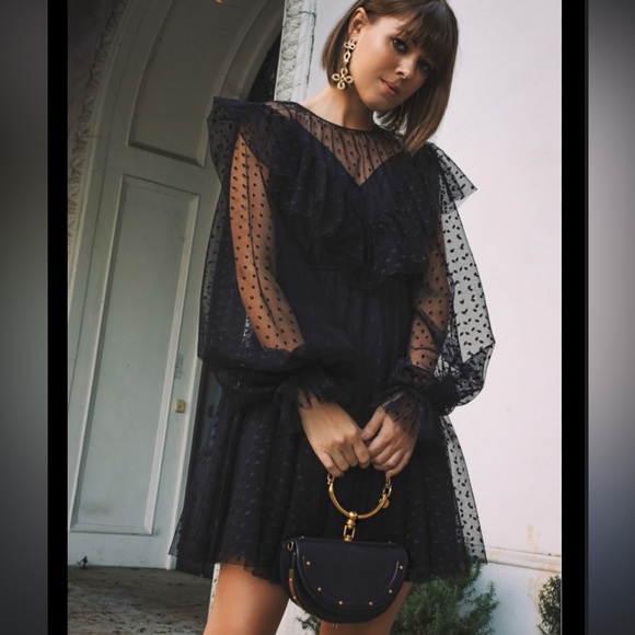 Milly Dresses & Skirts - Milly Black dot Tulle Ruffled Tiered Sundress with Bishop Sleeves sz -4